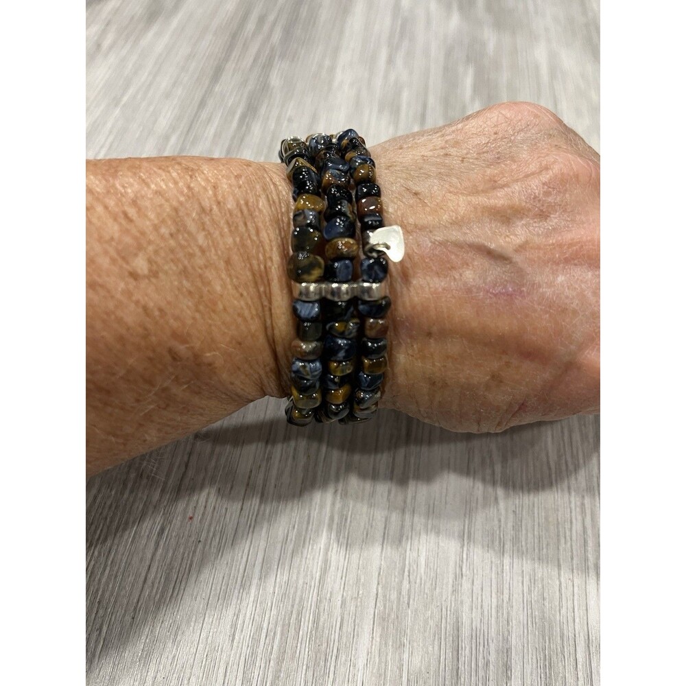Milti-strand beaded wrap Bracelet with Silver Spacers & Silver Heart